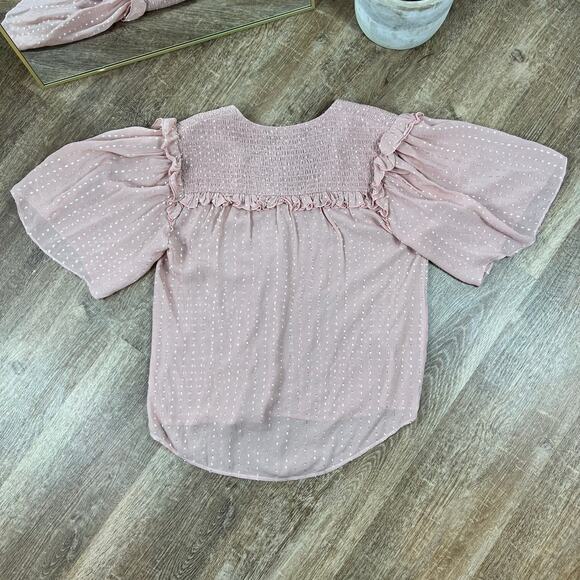 Magali Pascal Pink Shimmery Flowy Top Ruffle Sleeves - Picture 5 of 5